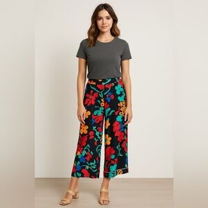 527 Rixo Floral Pattern Flowy Pants Size Medium Color Black Red